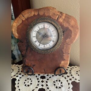 Handmade Burl Knot Wood with Clock insert with Stand